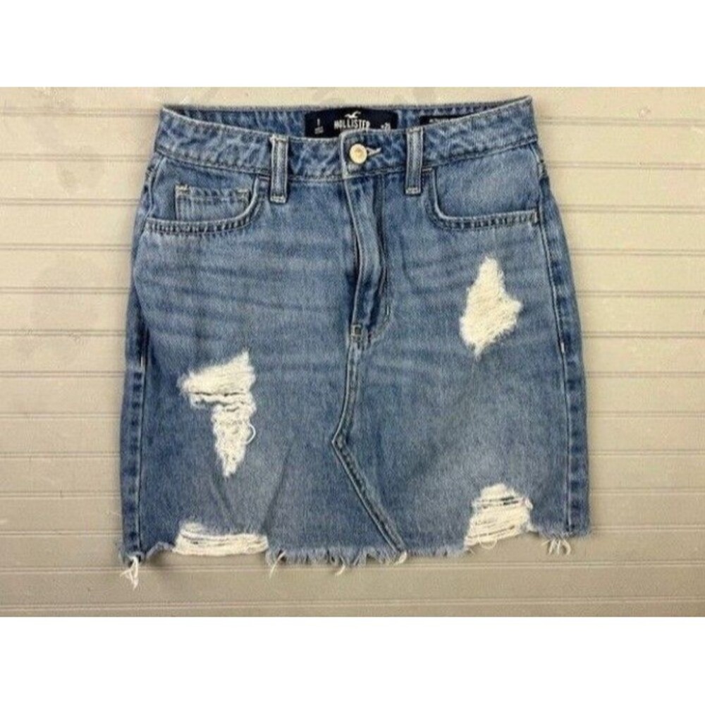 Hollister Size 1 25 Womens Denim Jean Skirt Ultra High Rise Distress Cotton